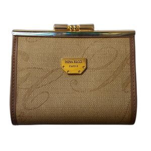 Nina Ricci Vintage kisslock coin purse beige gold canvas and leather